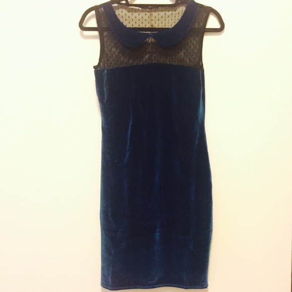 Urban Renewal Dresses & Skirts - Blue Velvet Dress With Peter Pan Collar